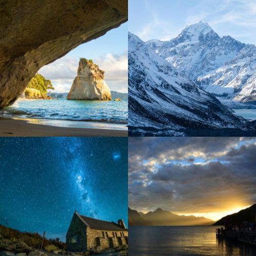 New Zealand peaceful travel guide showcasing serene landscapes, calm lakes, rolling hills, and quiet nature escapes for mindful travelers